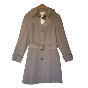 New $169 Orvis Hooded Trench Coat Women's Small Herringbone Taupe Long Sleeve